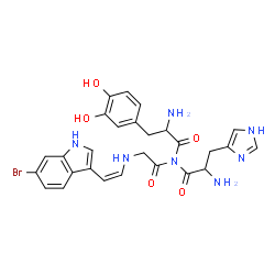 ChemSpider 2D Image | N-[2-Amino-3-(3,4-dihydroxyphenyl)propanoyl]-N-({[(Z)-2-(6-bromo-1H-indol-3-yl)vinyl]amino}acetyl)histidinamide | C27H28BrN7O5