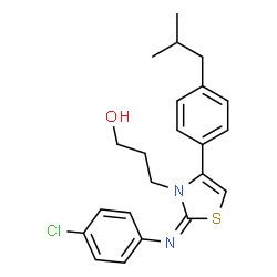ChemSpider 2D Image | 3-[(2E)-2-[(4-Chlorophenyl)imino]-4-(4-isobutylphenyl)-1,3-thiazol-3(2H)-yl]-1-propanol | C22H25ClN2OS
