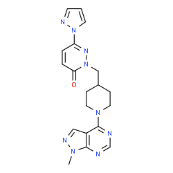 ChemSpider 2D Image | 2-{[1-(1-Methyl-1H-pyrazolo[3,4-d]pyrimidin-4-yl)-4-piperidinyl]methyl}-6-(1H-pyrazol-1-yl)-3(2H)-pyridazinone | C19H21N9O