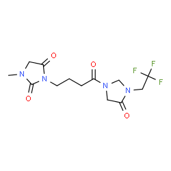ChemSpider 2D Image | 1-Methyl-3-{4-oxo-4-[4-oxo-3-(2,2,2-trifluoroethyl)-1-imidazolidinyl]butyl}-2,4-imidazolidinedione | C13H17F3N4O4