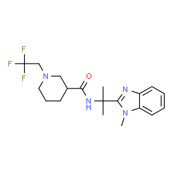 ChemSpider 2D Image | N-[2-(1-Methyl-1H-benzimidazol-2-yl)-2-propanyl]-1-(2,2,2-trifluoroethyl)-3-piperidinecarboxamide | C19H25F3N4O