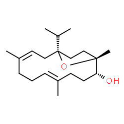 ChemSpider 2D Image | (1R,2R,5E,9Z,12R)-12-Isopropyl-1,5,9-trimethyl-15-oxabicyclo[10.2.1]pentadeca-5,9-dien-2-ol | C20H34O2