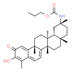 ChemSpider 2D Image | Propyl [(2R,4aS,6aS,12bR,14aS,14bR)-10-hydroxy-2,4a,6a,9,12b,14a-hexamethyl-11-oxo-1,2,3,4,4a,5,6,6a,11,12b,13,14,14a,14b-tetradecahydro-2-picenyl]carbamate | C32H45NO4