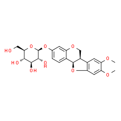 ChemSpider 2D Image | (6aR,11aR)-8,9-Dimethoxy-6a,11a-dihydro-6H-[1]benzofuro[3,2-c]chromen-3-yl beta-D-glucopyranoside | C23H26O10