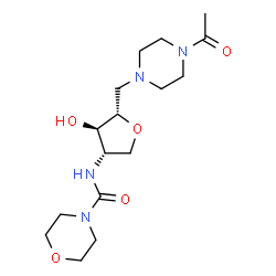 ChemSpider 2D Image | 5-(4-Acetyl-1-piperazinyl)-1,4-anhydro-2,5-dideoxy-2-[(4-morpholinylcarbonyl)amino]-L-arabinitol | C16H28N4O5