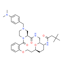 ChemSpider 2D Image | N-{(1R,5S,21S,24R)-7-[4-(Dimethylamino)benzyl]-4,11-dioxo-18,25-dioxa-3,7,10-triazatetracyclo[19.3.1.0~5,10~.0~12,17~]pentacosa-12,14,16-trien-24-yl}-3,3-dimethylbutanamide | C35H49N5O5