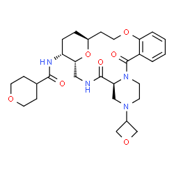 ChemSpider 2D Image | N-[(1R,5S,21S,24R)-7-(3-Oxetanyl)-4,11-dioxo-18,25-dioxa-3,7,10-triazatetracyclo[19.3.1.0~5,10~.0~12,17~]pentacosa-12,14,16-trien-24-yl]tetrahydro-2H-pyran-4-carboxamide | C29H40N4O7