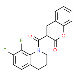 ChemSpider 2D Image | 3-[(7,8-Difluoro-3,4-dihydro-1(2H)-quinolinyl)carbonyl]-2H-chromen-2-one | C19H13F2NO3