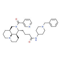 ChemSpider 2D Image | N-(1-Benzyl-4-piperidinyl)-4-[(1R,3aS,10aR,10bS)-2-(3-pyridinylcarbonyl)decahydro-1H,4H-pyrido[3,2,1-ij][1,6]naphthyridin-1-yl]butanamide | C33H45N5O2