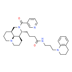 ChemSpider 2D Image | N-[3-(3,4-Dihydro-1(2H)-quinolinyl)propyl]-4-[(1R,3aS,10aR,10bS)-2-(3-pyridinylcarbonyl)decahydro-1H,4H-pyrido[3,2,1-ij][1,6]naphthyridin-1-yl]butanamide | C33H45N5O2
