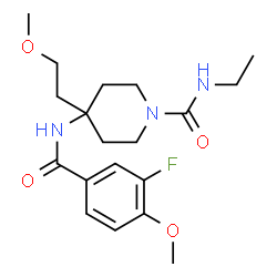 ChemSpider 2D Image | N-Ethyl-4-[(3-fluoro-4-methoxybenzoyl)amino]-4-(2-methoxyethyl)-1-piperidinecarboxamide | C19H28FN3O4