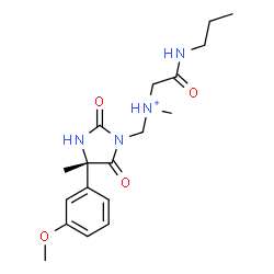 ChemSpider 2D Image | N-{[(4S)-4-(3-Methoxyphenyl)-4-methyl-2,5-dioxo-1-imidazolidinyl]methyl}-N-methyl-2-oxo-2-(propylamino)ethanaminium | C18H27N4O4