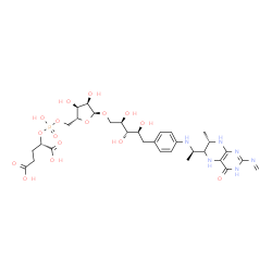 ChemSpider 2D Image | 1-Deoxy-5-O-(5-O-{[(1S)-1,3-dicarboxypropoxy](hydroxy)phosphoryl}-alpha-D-ribofuranosyl)-1-[4-({(1R)-1-[(7S)-7-methyl-2-(methyleneamino)-4-oxo-3,4,5,6,7,8-hexahydro-6-pteridinyl]ethyl}amino)phenyl]-D-
ribitol | C31H45N6O16P