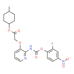 ChemSpider 2D Image | 4-Methylcyclohexyl [(2-{[(2-fluoro-4-nitrophenoxy)carbonyl]amino}-3-pyridinyl)oxy]acetate | C21H22FN3O7