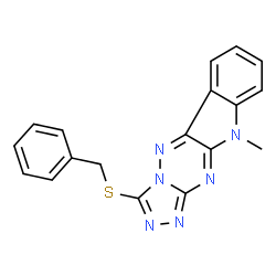 ChemSpider 2D Image | 3-(Benzylsulfanyl)-10-methyl-10H-[1,2,4]triazolo[4',3':2,3][1,2,4]triazino[5,6-b]indole | C18H14N6S