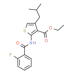 ChemSpider 2D Image | Ethyl 2-[(2-fluorobenzoyl)amino]-4-isobutyl-3-thiophenecarboxylate | C18H20FNO3S