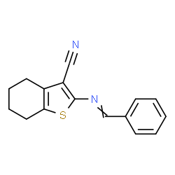 ChemSpider 2D Image | 2-(Benzylideneamino)-4,5,6,7-tetrahydro-1-benzothiophene-3-carbonitrile | C16H14N2S