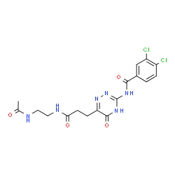 ChemSpider 2D Image | N-(6-{3-[(2-Acetamidoethyl)amino]-3-oxopropyl}-5-oxo-4,5-dihydro-1,2,4-triazin-3-yl)-3,4-dichlorobenzamide | C17H18Cl2N6O4