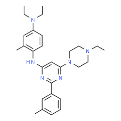 ChemSpider 2D Image | N~4~,N~4~-Diethyl-N~1~-[6-(4-ethyl-1-piperazinyl)-2-(3-methylphenyl)-4-pyrimidinyl]-2-methyl-1,4-benzenediamine | C28H38N6