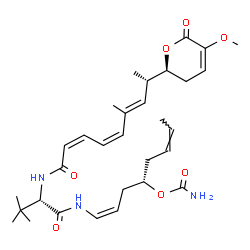 ChemSpider 2D Image | (1Z,4S,6Z)-1-[(N-{(2Z,4Z,6E,8S)-8-[(2S)-5-Methoxy-6-oxo-3,6-dihydro-2H-pyran-2-yl]-6-methyl-2,4,6-nonatrienoyl}-3-methyl-L-valyl)amino]-1,6-octadien-4-yl carbamate | C31H45N3O7
