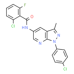 ChemSpider 2D Image | 2-Chloro-N-[1-(4-chlorophenyl)-3-methyl-1H-pyrazolo[3,4-b]pyridin-5-yl]-6-fluorobenzamide | C20H13Cl2FN4O