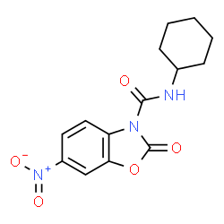 ChemSpider 2D Image | N-Cyclohexyl-6-nitro-2-oxo-1,3-benzoxazole-3(2H)-carboxamide | C14H15N3O5