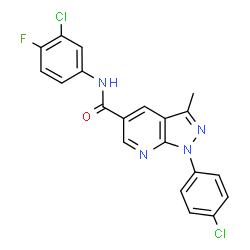 ChemSpider 2D Image | N-(3-Chloro-4-fluorophenyl)-1-(4-chlorophenyl)-3-methyl-1H-pyrazolo[3,4-b]pyridine-5-carboxamide | C20H13Cl2FN4O