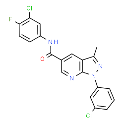 ChemSpider 2D Image | N-(3-Chloro-4-fluorophenyl)-1-(3-chlorophenyl)-3-methyl-1H-pyrazolo[3,4-b]pyridine-5-carboxamide | C20H13Cl2FN4O