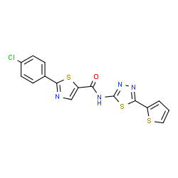 ChemSpider 2D Image | 2-(4-Chlorophenyl)-N-[5-(2-thienyl)-1,3,4-thiadiazol-2-yl]-1,3-thiazole-5-carboxamide | C16H9ClN4OS3