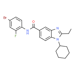 ChemSpider 2D Image | N-(4-Bromo-2-fluorophenyl)-1-cyclohexyl-2-ethyl-1H-benzimidazole-5-carboxamide | C22H23BrFN3O