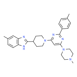 ChemSpider 2D Image | 5-Methyl-2-{1-[2-(4-methylphenyl)-6-(4-methyl-1-piperazinyl)-4-pyrimidinyl]-4-piperidinyl}-1H-benzimidazole | C29H35N7