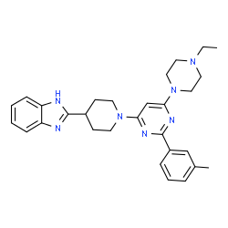 ChemSpider 2D Image | 2-{1-[6-(4-Ethyl-1-piperazinyl)-2-(3-methylphenyl)-4-pyrimidinyl]-4-piperidinyl}-1H-benzimidazole | C29H35N7
