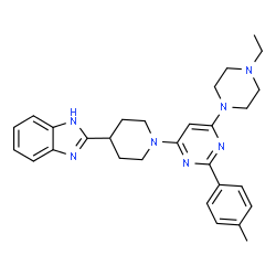 ChemSpider 2D Image | 2-{1-[6-(4-Ethyl-1-piperazinyl)-2-(4-methylphenyl)-4-pyrimidinyl]-4-piperidinyl}-1H-benzimidazole | C29H35N7