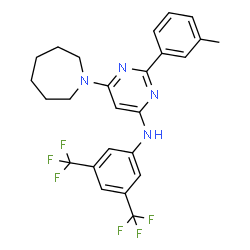ChemSpider 2D Image | 6-(1-Azepanyl)-N-[3,5-bis(trifluoromethyl)phenyl]-2-(3-methylphenyl)-4-pyrimidinamine | C25H24F6N4