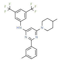 ChemSpider 2D Image | N-[3,5-Bis(trifluoromethyl)phenyl]-2-(3-methylphenyl)-6-(4-methyl-1-piperidinyl)-4-pyrimidinamine | C25H24F6N4