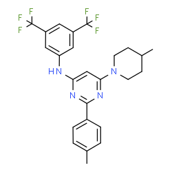 ChemSpider 2D Image | N-[3,5-Bis(trifluoromethyl)phenyl]-2-(4-methylphenyl)-6-(4-methyl-1-piperidinyl)-4-pyrimidinamine | C25H24F6N4
