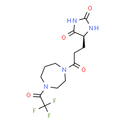 ChemSpider 2D Image | (5S)-5-{3-Oxo-3-[4-(trifluoroacetyl)-1,4-diazepan-1-yl]propyl}-2,4-imidazolidinedione | C13H17F3N4O4