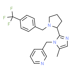 ChemSpider 2D Image | 3-[(5-Methyl-2-{1-[4-(trifluoromethyl)benzyl]-2-pyrrolidinyl}-1H-imidazol-1-yl)methyl]pyridine | C22H23F3N4