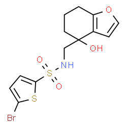 ChemSpider 2D Image | 5-Bromo-N-[(4-hydroxy-4,5,6,7-tetrahydro-1-benzofuran-4-yl)methyl]-2-thiophenesulfonamide | C13H14BrNO4S2