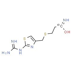 ChemSpider 2D Image | 3-{[(2-Carbamimidamido-1,3-thiazol-4-yl)methyl]sulfanyl}(1-~13~C)propanimidic acid | C713CH13N5OS2