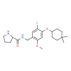 ChemSpider 2D Image | N-{4-[(4,4-Dimethylcyclohexyl)oxy]-5-fluoro-2-methoxybenzyl}prolinamide | C21H31FN2O3