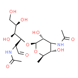 ChemSpider 2D Image | 2-Acetamido-3-O-[(3xi)-3-acetamido-3,6-dideoxy-beta-D-ribo-hexopyranosyl]-2-deoxy-D-talose | C16H28N2O10