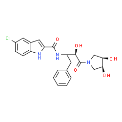 ChemSpider 2D Image | 5-Chloro-N-{(3R)-4-[(3R,4S)-3,4-dihydroxy-1-pyrrolidinyl]-3-hydroxy-4-oxo-1-phenyl-2-butanyl}-1H-indole-2-carboxamide | C23H24ClN3O5