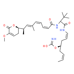 ChemSpider 2D Image | (1Z,4R,6Z)-1-[(N-{(2Z,4Z,6E,8R)-8-[(2R)-5-Methoxy-6-oxo-3,6-dihydro-2H-pyran-2-yl]-6-methyl-2,4,6-nonatrienoyl}-3-methylvalyl)amino]-1,6-octadien-4-yl hydrogen carbonimidate | C31H45N3O7