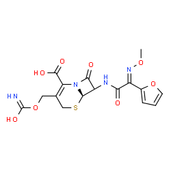 ChemSpider 2D Image | (6R)-7-{[(2E)-2-(2-Furyl)-2-(methoxyimino)acetyl]amino}-3-{[hydroxy(imino)methoxy]methyl}-8-oxo-5-thia-1-azabicyclo[4.2.0]oct-2-ene-2-carboxylic acid | C16H16N4O8S