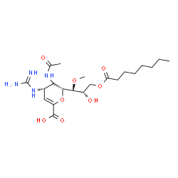 ChemSpider 2D Image | (5xi,6R)-5-Acetamido-2,6-anhydro-4-carbamimidamido-3,4,5-trideoxy-6-[(1S,2S)-2-hydroxy-1-methoxy-3-(octanoyloxy)propyl]-D-glycero-hex-2-enonic acid | C21H36N4O8