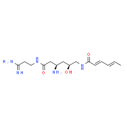 ChemSpider 2D Image | (2E,4E)-N-{(2S,4R)-4-Amino-6-[(3-amino-3-iminopropyl)amino]-2-hydroxy-6-oxohexyl}-2,4-hexadienamide (non-preferred name) | C15H27N5O3