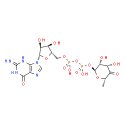 ChemSpider 2D Image | [(2S,3R,4S,5S)-3,4-Dihydroxy-5-(2-imino-6-oxo-1,2,3,6-tetrahydro-9H-purin-9-yl)tetrahydro-2-furanyl]methyl (2S,3R,4S,6S)-3,4-dihydroxy-6-methyl-5-oxotetrahydro-2H-pyran-2-yl dihydrogen diphosphate (no
n-preferred name) | C16H23N5O15P2