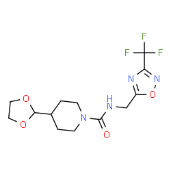 ChemSpider 2D Image | 4-(1,3-Dioxolan-2-yl)-N-{[3-(trifluoromethyl)-1,2,4-oxadiazol-5-yl]methyl}-1-piperidinecarboxamide | C13H17F3N4O4