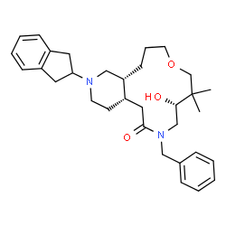 ChemSpider 2D Image | (4aS,9R,15aR)-7-Benzyl-2-(2,3-dihydro-1H-inden-2-yl)-9-hydroxy-10,10-dimethyltetradecahydropyrido[4,3-i][1,6]oxazacyclotridecin-6(7H)-one | C32H44N2O3